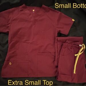 WonderWink Burgundy Scrub Set with Striking Yellow Accents